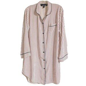 Vintage Harve Benard Night Sleep Shirt XL Stripes Collar Long Sleeve Pink Black